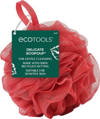 Picture of EcoTools Delicate EcoPouf Body Loofah, Gentle Exfoliating Shower Sponge for Sensitive Skin, 100% Recycled Netting Bath Pouf, 1 Count