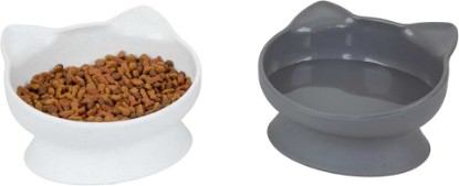 Picture of Kitty City Elevated Cat Bowls (Set of 2), Whisker-Friendly Raised Cat Food & Water Dishes, Modern Pedestal Design, Dishwasher Safe, 10.8 oz Each – White & Gray