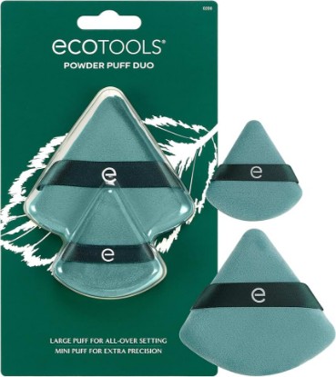 Picture of EcoTools Powder Puff Duo, Full-Size & Mini Powder Puff Set | Precise setting with a face powder puff duo for loose or pressed powder, small powder puff, triangle shape and finger band