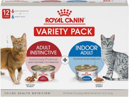 Picture of ROYAL CANIN Feline Health Nutrition Indoor Adult & Adult Instinctive Wet Cat Food Variety Pack, Supports Healthy Digestion, Balanced Nutrition and Weight Management, 3 oz, 12 Pack