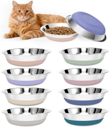 Picture of [8 Pack] Stainless Steel Cat Bowls, Cat Dishes Whisker Friendly with Non-Slip Silicone Bottom, Easy to Clean, 5.5" Shallow Wide Cat Food and Water Feeding Bowl for Indoor Outdoor Cats