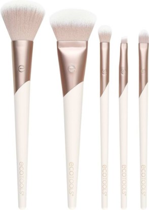 Picture of EcoTools Luxe Natural Elegance Face Makeup & Foundation Brush Set | Full-face look with a makeup brush set, powder brush and blending brush with recycled materials