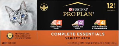 Picture of Purina Pro Plan Wet Cat Food in Gravy Variety Pack, (2x12) 3 oz | Complete Essentials 3-Flavor Variety Pack, Chicken & Turkey Favorites, high protein cat food with a taste cats love