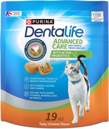 Picture of Dentalife Purina Dental Cat Treats, Tasty Chicken Flavor, 19 oz Pouch | Advanced Care daily treats, crafted in USA Facilities, reduce tartar buildup, active probiotics to support digestive health
