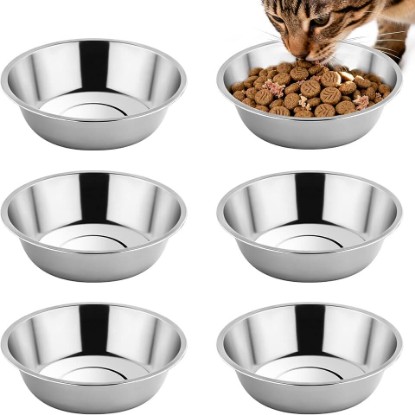 Picture of tifanso 6PCS 5.6" Stainless Steel Whisker Friendly Cat Food & Water Bowls | Shallow Wide Design, Ideal for Kittens & Indoor Cats, Dishwasher Safe, Durable Rust-Resistant Pet Feeding Dishes