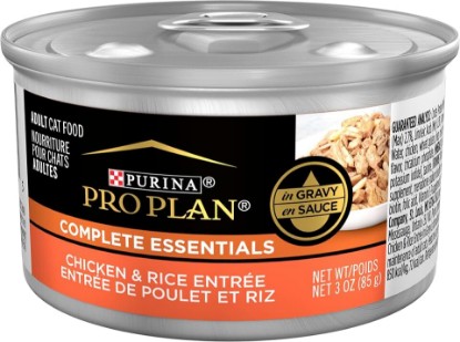 Picture of Purina Pro Plan High Protein Wet Cat Food in Gravy, (24) 3 oz | Complete Essentials Chicken & Rice Formula, supports immune and skin & coat health, complete & balanced for adult cats