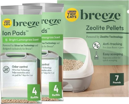 Picture of Purina Tidy Cats Breeze Litter System Refill Bundle - 7.91 lb Box | Includes odor absorbing dust-free pellets and absorbent pads for easy, mess-free maintenance