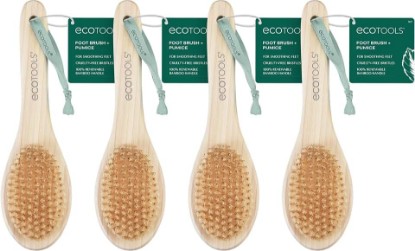Picture of EcoTools Foot Brush + Pumice, Foot Scrubber Brush, 4 Count | Softer feet with a shower foot brush with bristles and a pumice stone for feet, featuring a bamboo handle and hanging ribbon