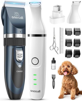 Picture of oneisall Dog Clippers and Paw Trimmer Grooming Kit | Low Noise, Powerful Motor, 3-in-1 Dog Trimmers+Nail Grinder, Long-Lasting Battery&Cordless, For Small Medium Large Dogs Global Recycled Standard ISCC PLUS