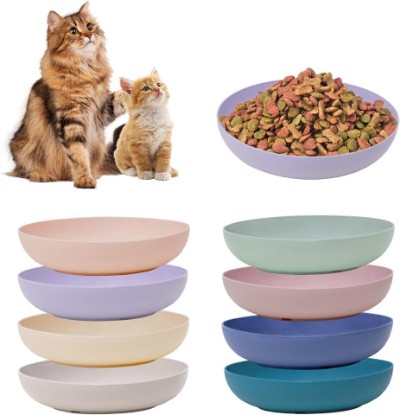 Picture of [8 Pack] Cat Dishes Whisker Friendly, Shallow Wide Pet Food and Water Bowl, Durable Wheat Straw Cat Bowls for Indoor Outdoor Cats