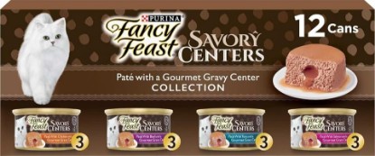 Picture of Fancy Feast Purina Savory Centers Wet Cat Food, 3 oz. Cans, 24-Pack | Variety pack with chicken, salmon, beef and tuna pate recipes, 100 percent complete and balanced nutrition