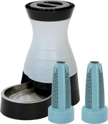 Picture of PetSafe Healthy Pet Food & Water Station, Small, 2-Pack Filters | Gravity Food & Water Station, 2 lb food, 64 oz Water, Dishwasher-Safe Stainless Bowl, Extra Filters