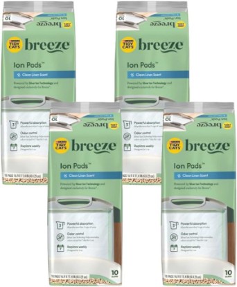 Picture of Tidy Cats Breeze Clean Linen Scented Ion Cat Litter Box Pads Refill Pack - 10 CT (Pack of 4)