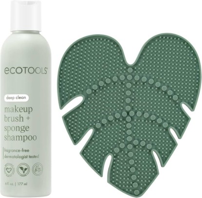 Picture of EcoTools Brush Cleaner Mat + Deep Clean Shampoo Bundle, 2 Piece Set | Clean tools fast, makeup brush cleaning mat for brushes and sponges, silicone brush cleaner, plant-based shampoo