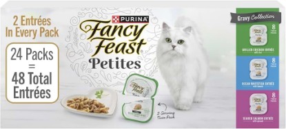 Picture of Purina Fancy Feast Petites Gravy Wet Cat Food Variety Pack, 2.8 oz, 24-Pack | 48 single servings made with Chicken or Fish, and no artificial colors or preservatives. Convenient break-apart tubs