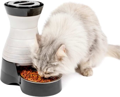 Picture of PetSafe Healthy Pet Food Station, 2 lb Gravity Feeder, Cats & Dogs, Small | Dry Food Dispenser, Removable Stainless Steel Bowl Is Dishwasher Safe, Space-Saving Design
