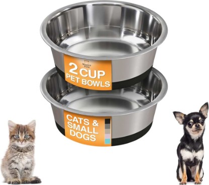 Picture of Neater Pet Brands Stainless Steel Dog Bowls with Non-Slip Rubber Bottom – 2 Cup (16 oz), Black - Set of 2 Heavy Duty Metal Dog Bowls, Dishwasher Safe, Food or Water Bowl, Ideal for Small Dogs & Cats