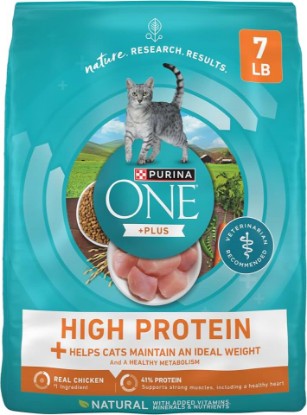 Picture of Purina ONE Healthy Weight Dry Cat Food, High Protein, 7 lb Bag | Made with real chicken and L-carnitine to help burn fat, plus antioxidants for immune support and calcium for strong teeth