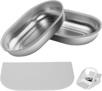 Picture of Stainless Steel Bowl for Automatic Microchip Cat Pet Feeder, Design for Keeping Food Fresh and Reducing Odor, 2 Pcs+1 Grey Mat