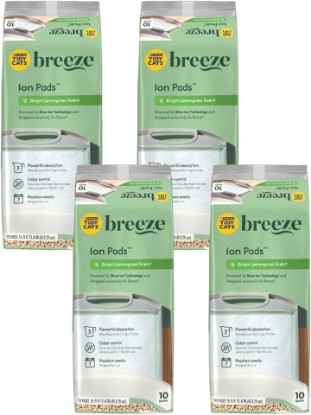 Picture of Tidy Cats Breeze Bright Lemongrass Scented Ion Cat Litter Box Pads Refill Pack - 10 CT (Pack of 4)