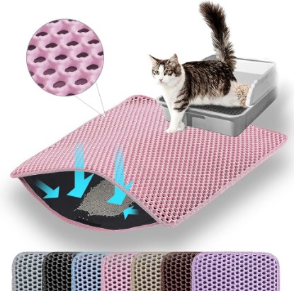 Picture of Cat Litter Mat, Double Layer Honeycomb Litter Box Mat | 24x18”, Efficient Litter Trapping, Easy to Clean, Waterproof, Non-Slip, Soft on Paws, Scratch Resistant, Pink, Large