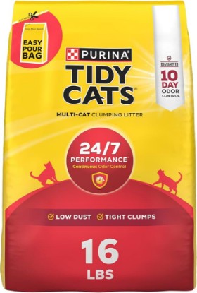 Picture of Purina Tidy Cats 24/7 Performance Clumping Cat Litter, 16 lb Bag | Clean Linen scent with 24/7 slow-release deodorizer in a smaller, easy-pour size