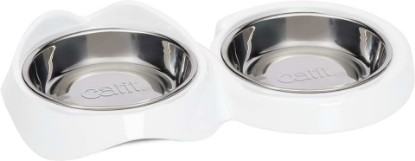 Picture of Catit PIXI Double Feeding Dish, White | Whisker Stress Free, Food & Water Cat Bowl