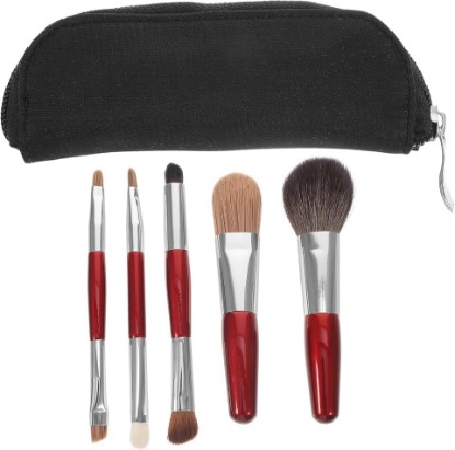 Picture of Wakauto Mini Makeup Brush Set 5 Pieces Double-ended Blush and Contour Brushes with Portable Makeup Bag for Travel and Face Beauty Tools