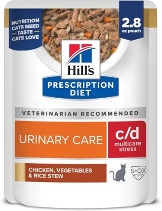 Picture of HILL'S PRESCRIPTION DIET c/d Multicare Stress Wet Cat Food | #1 Veterinarian Recommended, Chicken, Vegetables, & Rice Stew, 2.8 oz. Pouches, 24-Pack