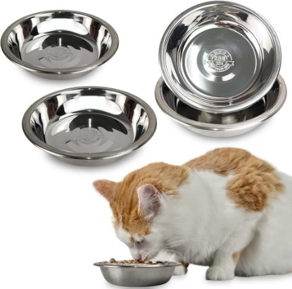 Picture of 4 Pcs Stainless Steel Cat Bowls, 5.5 Inch Whisker Friendly Shallow Cat Food Bowls, Small Metal Pet Dish for Kittens and Indoor Cats, Basic Replacement Plates for Elevated Feeder Stands,Dishwasher Safe