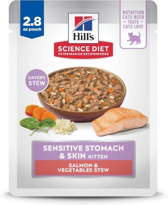 Picture of Hill's Science Diet Kitten Sensitive Stomach & Sensitive Skin Wet Cat Food | #1 Veterinarian Recommended, Salmon & Vegetables Stew, 2.8 oz. Pouches, 24-Pack