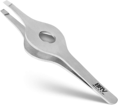 Picture of BRV MEN Wide Grip Slant Tweezers | Hand-Filed Slanted Tips for Ultra-Precision | Tweezers for Eyebrows & Nose/Ear/Facial Hair | Professional Tweezers for Women & Men - Silver