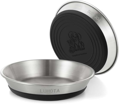 Picture of 2 Pcs Stainless Steel Cat Bowls, Shallow Wide Food & Water Bowls | Non-Slip Silicone Base, Dishwasher Safe Feeding Bowls for Cats Kittens Small Dogs Indoor Outdoor