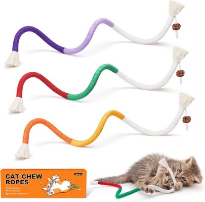 Picture of Potaroma Cat Toys Chew Ropes 3Pcs with Refillable Natural Catnip | Safe Teeth Cleaning & Teething for Indoor Kittens, Interactive Cat Nip Kitty Toys for All Breeds 19.5 Inches