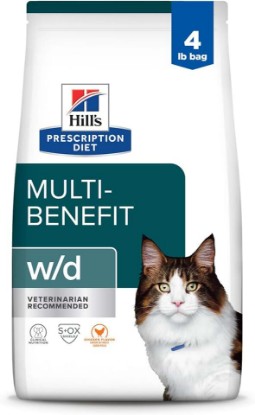 Picture of HILL'S PRESCRIPTION DIET w/d Multi-Benefit Dry Cat Food | #1 Veterinarian Recommended, Digestive/Weight/Glucose/Urinary Management, Chicken Recipe, 4 lb. Bag