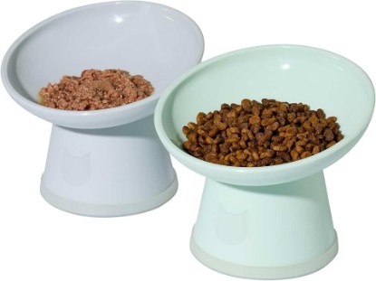 Picture of Necoichi BPA-Free Elevated Cat Food Bowls, 15° Tilted, 2-Pack (Smoky Mint)