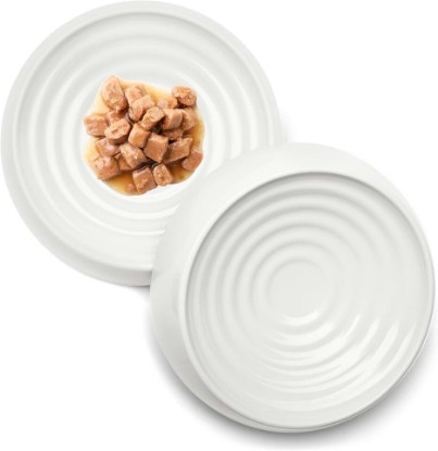 Picture of CatGuru Cat Bowls, Whisker Friendly Food Bowl for Indoor Cats, Reliefs Whisker Fatigue, Wide Kitten Dish, Non Slip Pet Dishes, Shallow Pet Plates (Marshmallow, (Pack of 2))