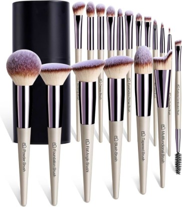 Picture of BS-MALL Makeup Brush Set 18 Pcs Professional Foundation Powder Concealers Eyeshadow Blush Synthetic Makeup Brushes with Labeled instruction Black Case Upgraded Version