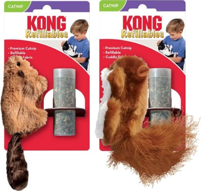 Picture of KONG Refillables Catnip Toys, Assorted 2-Pack – Plush Cat Toys with Refillable Catnip Pouch & Premium North American Catnip (Beaver and Squirrel)