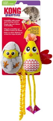 Picture of KONG Scrattles Chicken Duos – Chicken and Egg - Crinkly, Rattling Cat Toys with Catnip for Active Play