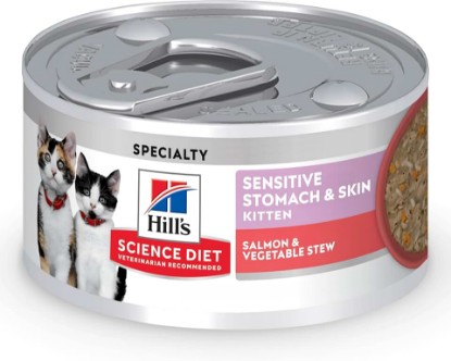 Picture of Hill's Science Diet Kitten Formula Sensitive Stomach & Skin Wet Cat Food | #1 Veterinarian Recommended, Salmon & Vegetable, 2.8 oz. Cans, 24-Pack