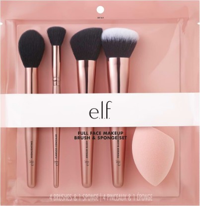 Picture of e.l.f. Complexion Essentials Brush & Sponge Set, Concealer, Powder, Blush & Highlighter Brushes & Total Face Sponge, Vegan & Cruelty-Free