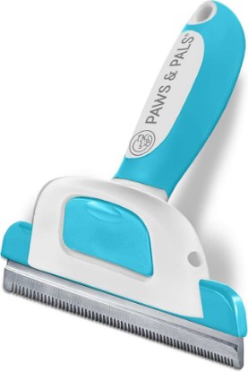 Picture of Paws & Pals Dog Brush - Gentle Soft Hair Rake Trimming Comb - Best for Shedding Dogs-Cats, Thick Long Short Haired Pet, Coat Grooming & Cat Hair Fur Removal - Self Cleaning - Deshedding Supplies