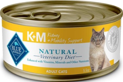 Picture of Blue Buffalo Natural Veterinary Diet K+M Kidney + Mobility Support Wet Cat Food, Chicken 5.5-oz cans (Pack of 24)