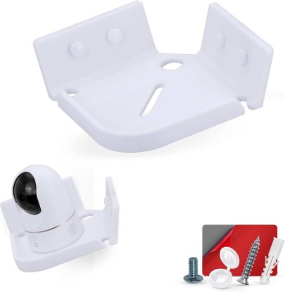 Picture of BRAINWAVZ Drill Free Tilted Corner Wall Mount Small Shelf for Baby Monitors, Home Security Cameras & More, Strong VHB Adhesive with Screw in Option, Easy to Install, No Mess