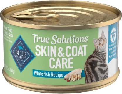 Picture of Blue Buffalo True Solutions Skin & Coat Care Wet Cat Food for Adult Cats, Made with Natural Ingredients, Whitefish, 3-oz. Cans (24 Count)