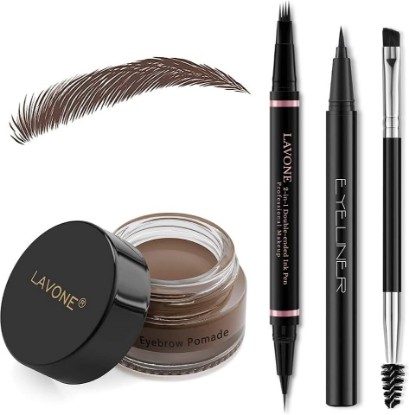 Picture of LAVONE Eyebrow Pen Kit, Waterproof Brow Pencil, Pomade,Eyeliner, Dark Brown | 4-in-1 eyebrow makeup kit, brow brush, long-lasting,smudge-proof,waterproof, eyebrow pencils for women, natural & full brows