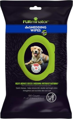 Picture of FURminator DeShedding Grooming Wipes for Dogs, 100 Count | Helps Reduce Excess Shedding, Removes Dirt, Dander & Tough Odors, Aloe Vera, Keratin & Vitamin E For Healthy Skin & Coat