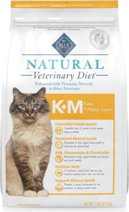 Picture of Blue Buffalo Natural Veterinary Diet K+M Kidney + Mobility Support Dry Cat Food, Chicken 7-Lb Bag
