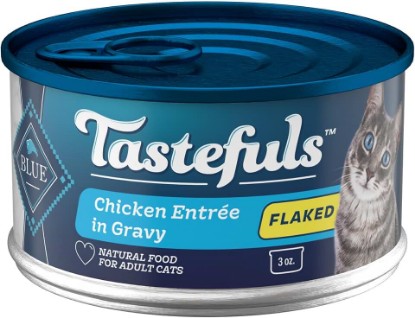 Picture of Blue Buffalo Tastefuls Chicken Flaked Wet Cat Food, 3 oz, 24 ct | Real Chicken First, Entrée in Gravy, No Chicken By-Product, Corn, Wheat, or Soy